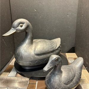 Vintage Pair Of Pewter and Brass Ducks Trinket Box, Keepsake or Jewelry Ducks